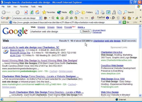 Our #1 ranking for Charleston Web Design at Google!