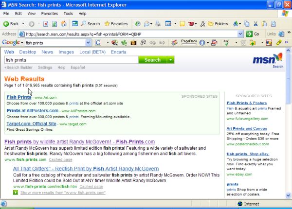 #1 ranking for Fish Prints at MSN Search!