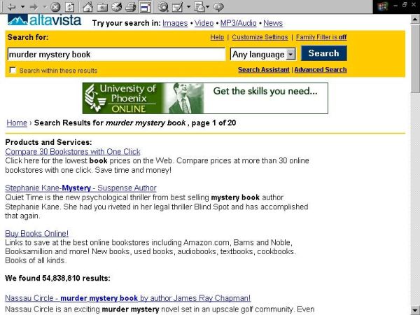 Our client ranked #1 our 54 million results at AltaVista!