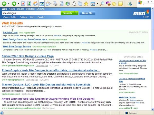 Our Top 5 ranking for Site Designs at MSN Search!