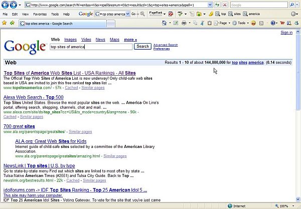 Our #1 ranking for Top Sites America at Google!