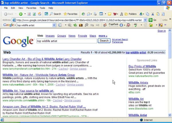 Wildlife artist Larry Chandler #1 ranking in Google!